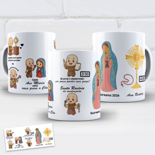 Arte para caneca Frei Gilson Rosário da Madrugada PNG 300 DPI para sublimação