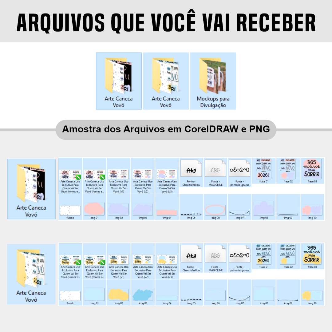 Arquivos da arte para caneca 365 motivos uso exclusivo de quem vai ser vovó e vovô com corações e formas em cores suaves e espaço para personalizar o ano