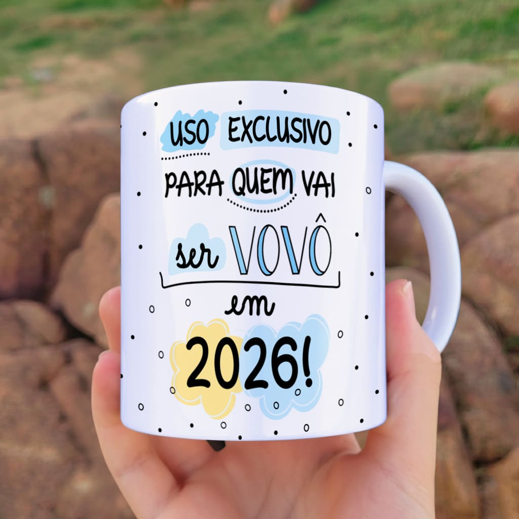 Arte para caneca 365 motivos uso exclusivo de quem vai ser vovó e vovô com corações e formas em cores suaves e espaço para personalizar o ano