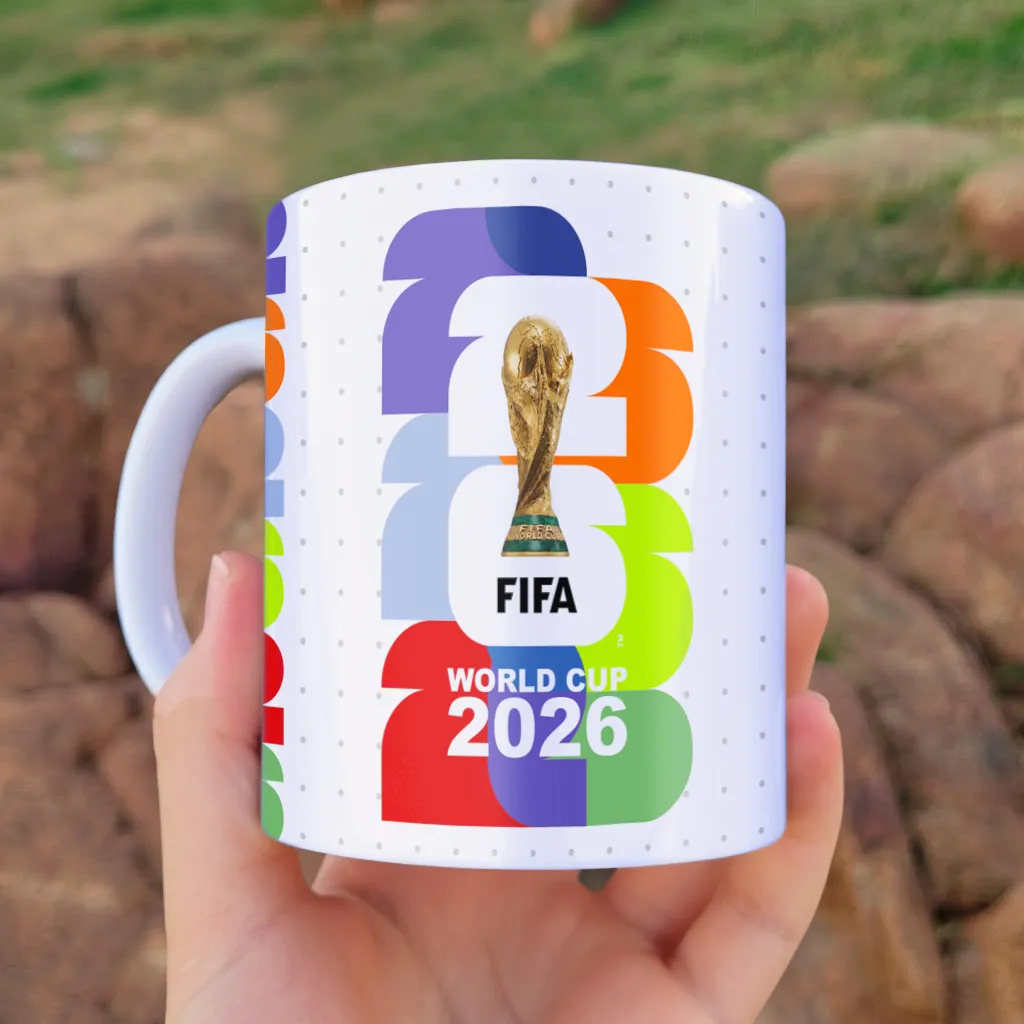 arte para caneca figurinha copa do mundo 2026 com visual colorido